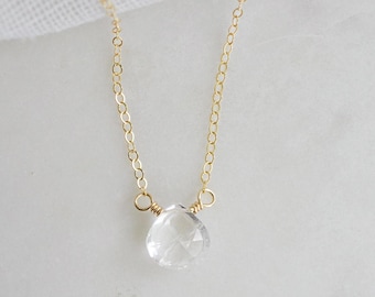 Crystal Quartz Teardrop Pendant, Sterling Silver or 14k Gold Filled: Natural Gemstone Jewelry