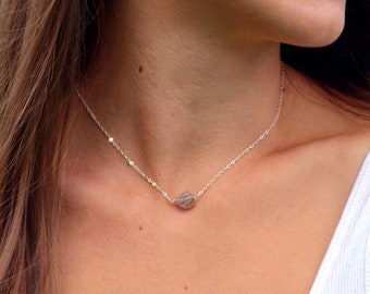 Raw Labradorite Necklace - Sterling Silver or 14kt Gold Filled - Labradorite Pendant -Raw Gemstone Necklace - Small Gray Labradorite