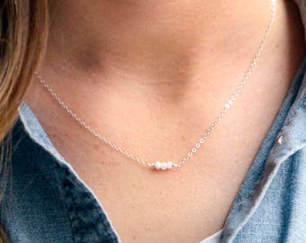 Gemstone Bar Necklace in Sterling Silver or 14k Gold Filled - Small Stone Necklace - Gift for Her - Amethyst, Turquoise, Carnelian, Opal