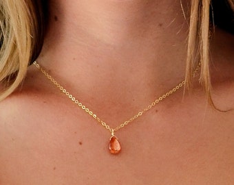 Sunstone Necklace in 14k Gold Fill or Sterling Silver - Natural Sunstone Teardrop Pendant - Healing Crystal - Orange Gemstone for Her
