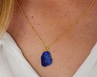 Lapis Lazuli Necklace - 14k Gold Fill or Sterling Silver - Simple Blue Lapis Pendant - Natural Stone Jewelry for Women - Boho Jewelry