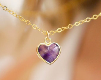 Purple Amethyst Heart Necklace in 14k Gold Filled - Quartz Healing Pendant - Purple Stone Jewelry - Gift for Her, Mom, Romantic, Anniversary