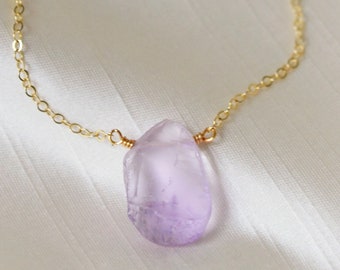 Dainty Raw Amethyst Necklace, Sterling Silver or 14k Gold Filled, February Birthstone Necklace, Amethyst Pendant, Necklace For Women