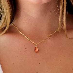 Sunstone Necklace in 14k Gold Fill or Sterling Silver - Natural Sunstone Teardrop Pendant - Healing Crystal - Orange Gemstone for Her