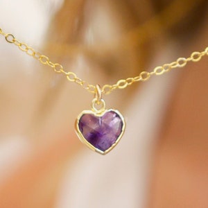Purple Amethyst Heart Necklace in 14k Gold Filled - Quartz Healing Pendant - Purple Stone Jewelry - Gift for Her, Mom, Romantic, Anniversary