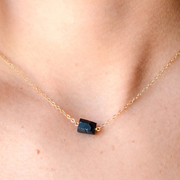 Black Tourmaline Necklace - Raw Tourmaline Jewelry - Sterling Silver, 14k Gold Filled - Empath Protection Necklace - Dainty Crystal Pendant