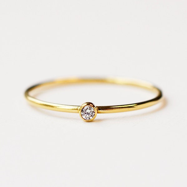 14kt Gold Filled CZ Ring - Thin Gold Ring - Faux Diamond Ring - Stackable Gold Ring - Cubic Zirconia Ring