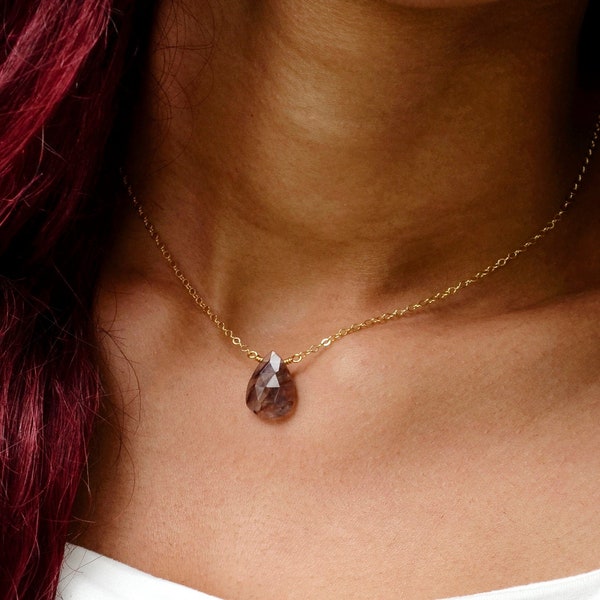 Red Fire Quartz Necklace - Sterling Silver or 14k Gold Filled - Hematoid Quartz Pendant - Red Quartz Gemstone Jewelry - For Women