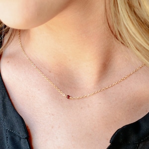 Small Red Garnet Necklace in Sterling Silver or 14k Gold Filled - January Birthstone Jewelry - Second Anniversary Gift for Her