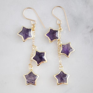 Amethyst Star Dangle Earrings in 14k Gold Filled or Sterling Silver: Handmade Celestial Jewelry