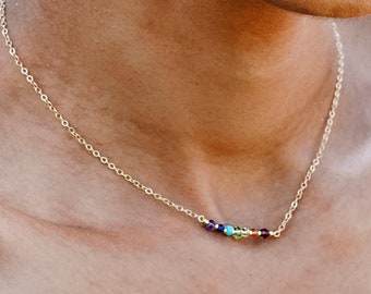 Crystal Chakra Necklace in Sterling Silver or 14k Gold Filled - Rainbow Pride Pendant - Yoga Jewelry - 7 Stone Chakra Bar - Gift for Her