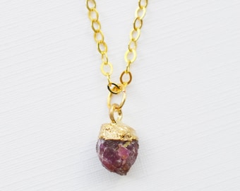 Raw Ruby Necklace - Sterling Silver or 14kt Gold Filled - Small Ruby Crystal Pendant - July Birthstone Jewelry