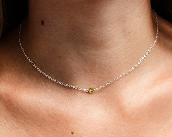 Small Peridot Necklace - Natural Peridot Gemstone - 14kt Gold Filled or Sterling Silver - August Birthstone