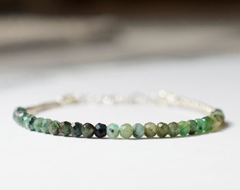 Natural Emerald Bracelet - Beaded Gemstone Bracelet - 14kt Gold Fill or Sterling Silver - May Birthstone Bracelet - Raw Green Emerald