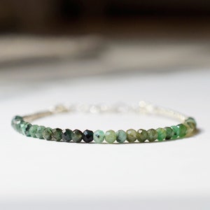 Natural Emerald Bracelet - Beaded Gemstone Bracelet - 14kt Gold Fill or Sterling Silver - May Birthstone Bracelet - Raw Green Emerald