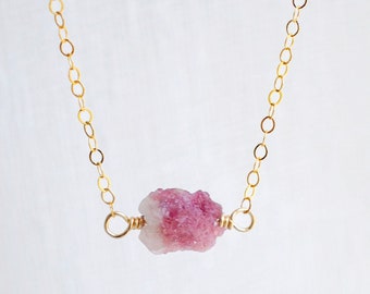 Raw Pink Tourmaline Necklace - Sterling Silver or 14k Gold Filled - Rough Crystal Pendant on Chain - October Birthstone - Gift for Her