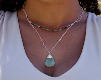 Chrysoprase Necklace - Natural Green Chrysoprase Pendant, Sterling Silver or 14k Gold Filled, Crystal Healing, Layering, Boho Gift For Women