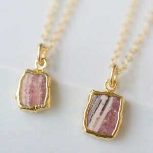 Rhodochrosite Necklace - Sterling Silver or 14k Gold Filled - Dainty Natural Pink Gemstone Pendant on Chain - Gift for Her, Mom, Girlfriend