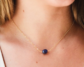Blue Sapphire Necklace in Sterling Silver or 14k Gold Filled - Dainty Blue Small Sapphire Pendant - September Jewelry - Gift for Her
