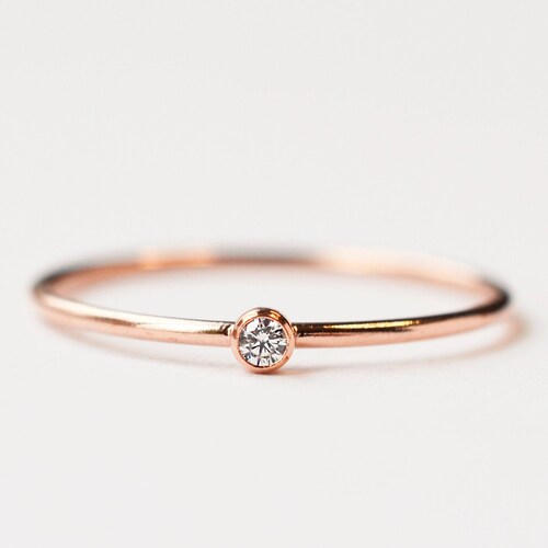 Rose Gold CZ Ring Cubic Zirconia Ring Stackable Rose Gold Etsy