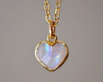 Rainbow Moonstone Heart Pendant Necklace in 14k Gold Filled: Handmade Jewelry