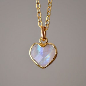 Rainbow Moonstone Heart Pendant Necklace in 14k Gold Filled: Handmade Jewelry