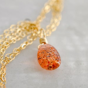 Sunstone Pendant - 14kt Gold Fill or Sterling Silver - Natural Sunstone Teardrop Pendant - Healing Crystal - Orange Crystal Necklace