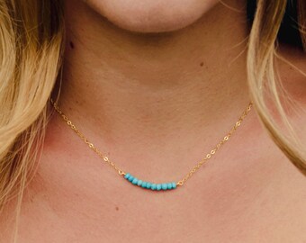 Turquoise Necklace - 14k Gold Filled or Sterling Silver - Turquoise Gemstone Bar - Throat Chakra Stone - Turquoise Pendant - Gift for Her