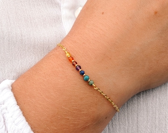 Rainbow Bar Bracelet in Sterling Silver or 14k Gold Filled - Pride Crystal Chakra Jewelry - Emerald, Lapis, Amethyst, Garnet, Carnelian