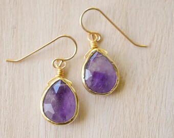 Amethyst Earrings, 14k Gold Filled, Sterling Silver, Crystal Jewelry for Her, Dainty & Delicate, Purple Gemstone Dangle, February Birthstone