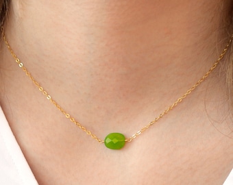 Chrysoprase Necklace - 14kt Gold Filled or Sterling Silver - Bright Green Chrysoprase Pendant - Small Gemstone Necklace