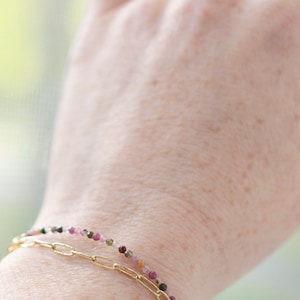 Tourmaline Bracelet, Sterling Silver or 14k Gold Filled - Beaded Pink Green Multi-Color Stone Jewelry - October Birthstone - Gift For Women