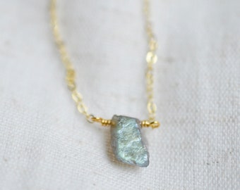 Raw Labradorite Necklace - Sterling Silver or 14kt Gold Filled - Small Labradorite Pendant - Rough Gemstone Necklace - Gray Labradorite