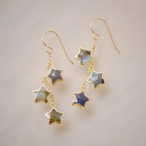 Star Earrings, Labradorite Star Dangles - 14k Gold Filled, Sterling Silver - Dainty Celestial Earrings - Natural Gemstone, Gift For Her, Mom