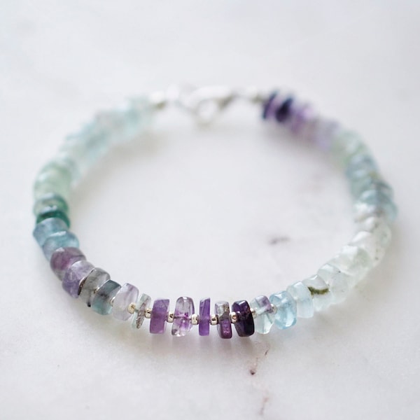 Fluorite Bracelet in Sterling Silver or 14k Gold Filled - Beaded Gemstone Bracelet - Genuine, Natural Fluorite Jewelry - Gift for Women