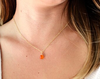 Carnelian Necklace in 14k Gold Filled or Sterling Silver - Dainty Teardrop Pendant - Orange Gemstone Jewelry - Healing Crystal, Gift for Her