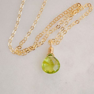 Peridot Teardrop Necklace in Sterling Silver or 14k Gold Filled - Natural Green Peridot Pendant - August Virgo Jewelry - Gift For Her