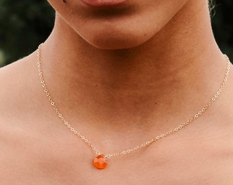 Carnelian Necklace - 14kt Gold Filled or Sterling Silver - Small Carnelian Teardrop Pendant - Orange Gemstone - Healing Crystal Jewelry