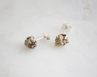 Pyrite Posts in Sterling Silver - Natural Pyrite Cluster Crystal Studs - Raw Gemstone Earrings - Fools Gold - Gift for Women