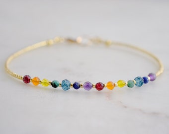 RTS 上品なレインボー ジェムストーン チャクラ ブレスレット
