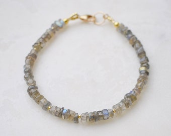 Labradorite Bracelet in 14k Gold Filled or Sterling Silver - Natural Heishi, Wheel Labradorite Jewelry - 4mm to 5mm - Gift for Her