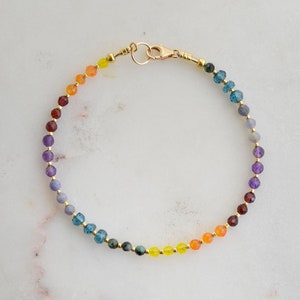 Chakra Bracelet Rainbow Bracelet Gemstone Rondelle Bracelet Yoga Emerald, Topaz, Garnet, Amethyst, Sapphire, Carnelian, Tanzanite image 1