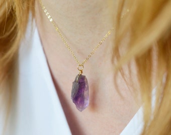 Raw Amethyst Crystal Necklace in Sterling Silver or 14k Gold Filled - Rough Stone Pendant - February Birthstone - Healing - Gift for Her