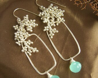 Long Aqua Blue Chalcedony Gemstone Seed Bead Earrings by Keelin Brett