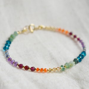 Chakra Bracelet Rainbow Bracelet Gemstone Rondelle Bracelet Yoga Emerald, Topaz, Garnet, Amethyst, Sapphire, Carnelian, Tanzanite image 7