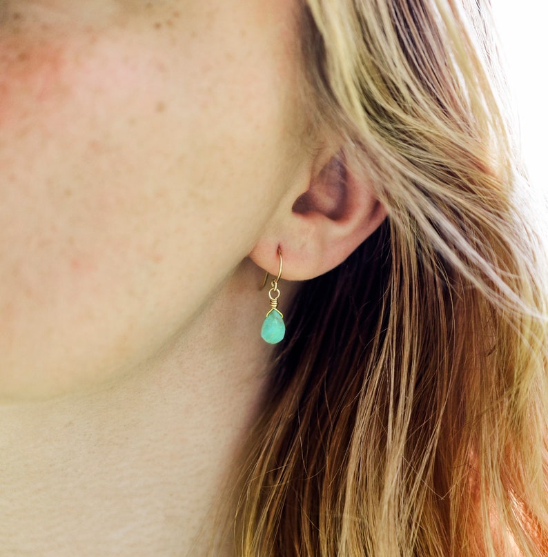 Turquoise Earrings - 14k Gold Fill or Sterling Silver - Natural Arizona Turquoise Faceted Teardrops - Southwestern Jewelry