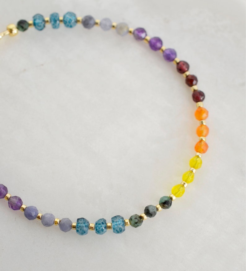 Chakra Bracelet Rainbow Bracelet Gemstone Rondelle Bracelet Yoga Emerald, Topaz, Garnet, Amethyst, Sapphire, Carnelian, Tanzanite image 6