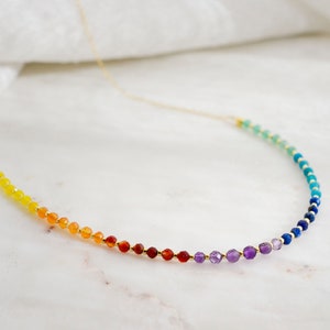 Beaded Chakra Necklace Crystal Rainbow Choker Balancing Yoga Jewelry Real Stone 7 Chakras Dainty Minimalist Boho Gift for Her image 2