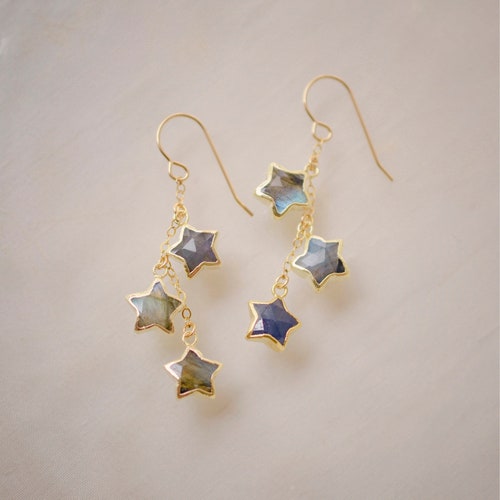 Labradorite Star Dangle Earrings in 14k Gold Filled or Sterling Silver: Handmade Celestial Jewelry
