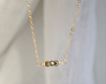 Pyrite Necklace in 14k Gold Filled or Sterling Silver - Small Pyrite Bar Pendant - Healing Crystal Jewelry - Fools Gold - Gift for Her
